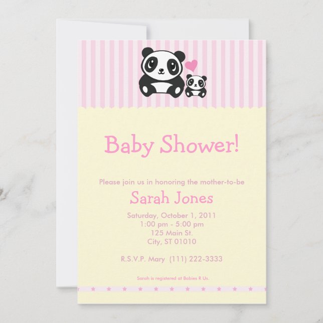 Invitación Foto personal Panda Baby Shower - Rosa (Anverso)
