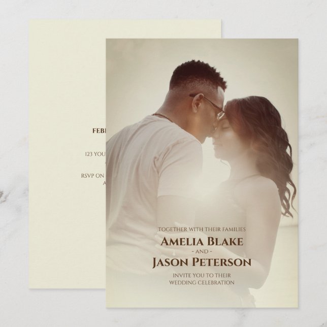 Invitación Foto Personal | Simple | Boda de Blanco Roto (Anverso / Reverso)