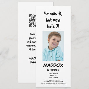 Invitación Foto Personal Simple Cumpleaños 7 con Código QR