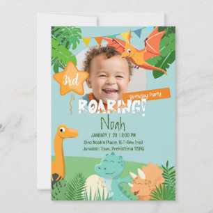 Invitación Foto Personalizable con Tema de Dinosaurio Rugient