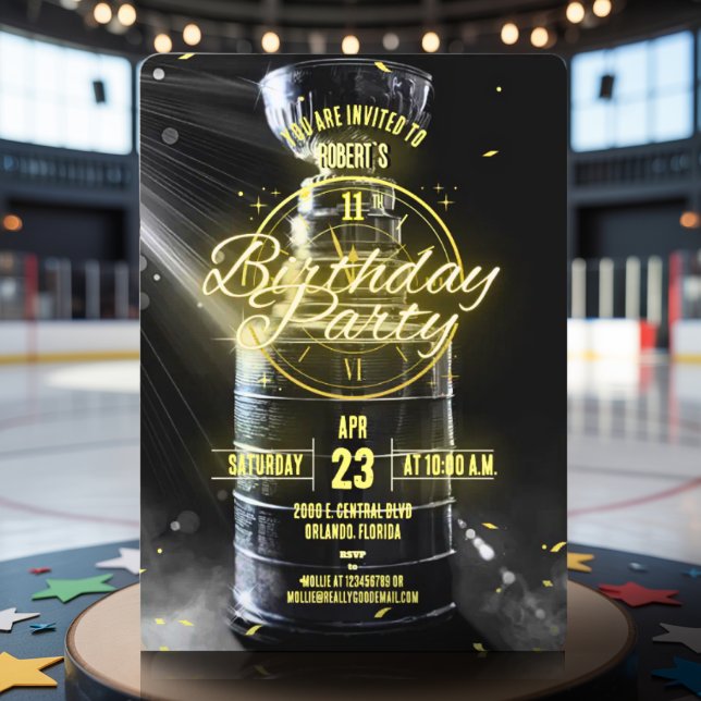 Invitación Foto personalizable con tema de fiesta de hockey (Subido por el creador)