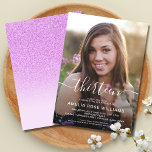 Invitación Foto Personalizada 13 Años De Fiesta Trece En<br><div class="desc">Invitación de 13 años de un purpurina rosa morado y jovencito que presenta una plantilla de invitación de foto personalizado que es fácil de personalizar. Para redimensionar y posicionar su foto,  haga clic en el botón "IT PERSONALIZAR".</div>
