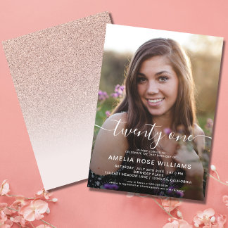 Invitación Foto personalizada 21er cumpleaños Rosa de oro Fie