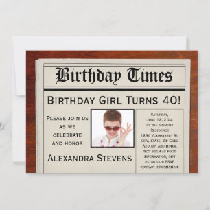 Invitación Foto personalizada 40.º periódico Fiesta de cumple
