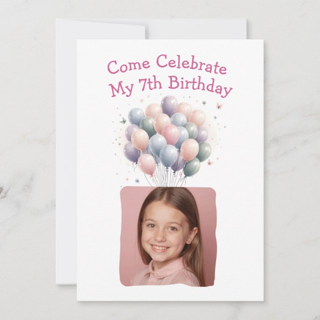Invitación Foto personalizada 7 Globos de cumpleaños (Anverso)
