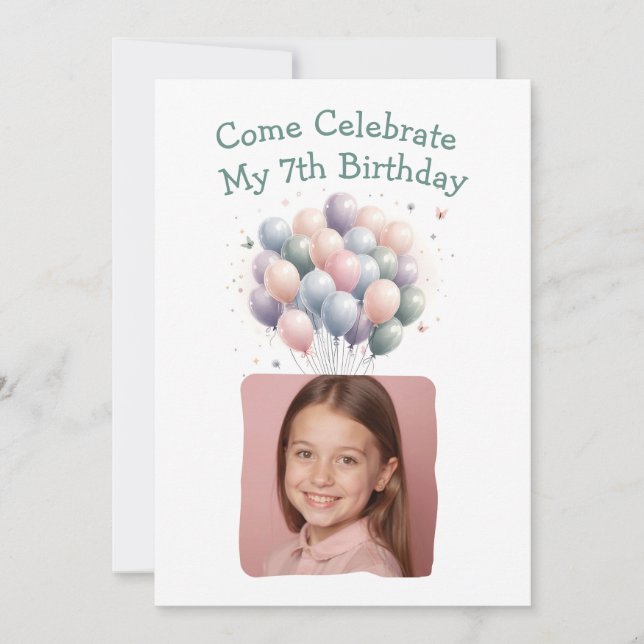 Invitación Foto personalizada 7 Globos de cumpleaños (Anverso)