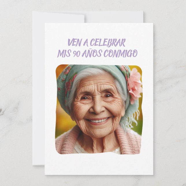 Invitación Foto personalizada 90 años de fiesta de cumpleaños (Anverso)