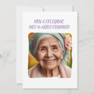 Invitación Foto Personalizada 90 Años Fiesta de Cumpleaños