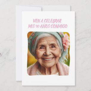 Invitación Foto Personalizada 90 Años Fiesta de Cumpleaños