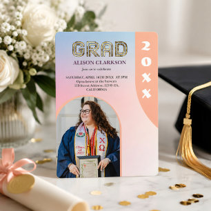 Invitación Foto Personalizada Arco Negrita Retro Graduación
