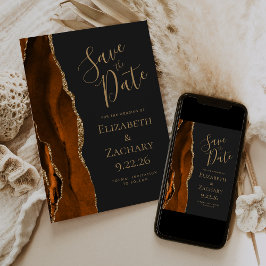 Invitación Foto personalizada de ágata naranja quemada y oro 