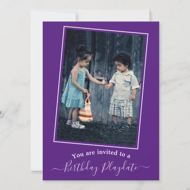 Invitación Foto personalizada de cumpleaños infantil morado p (Anverso)