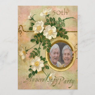Invitación Foto personalizada de Heirloom Rosa 50 Aniversario