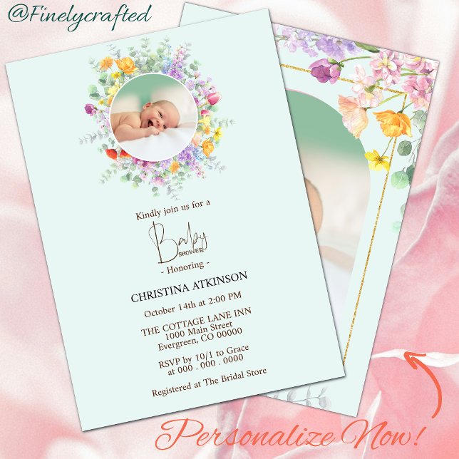 Invitación Foto personalizada de Nature Wildflower en Baby Sh (Subido por el creador)