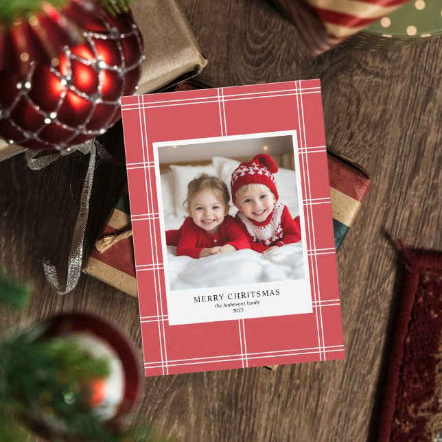 Invitación Foto personalizada de navidad Red Merry (Subido por el creador)