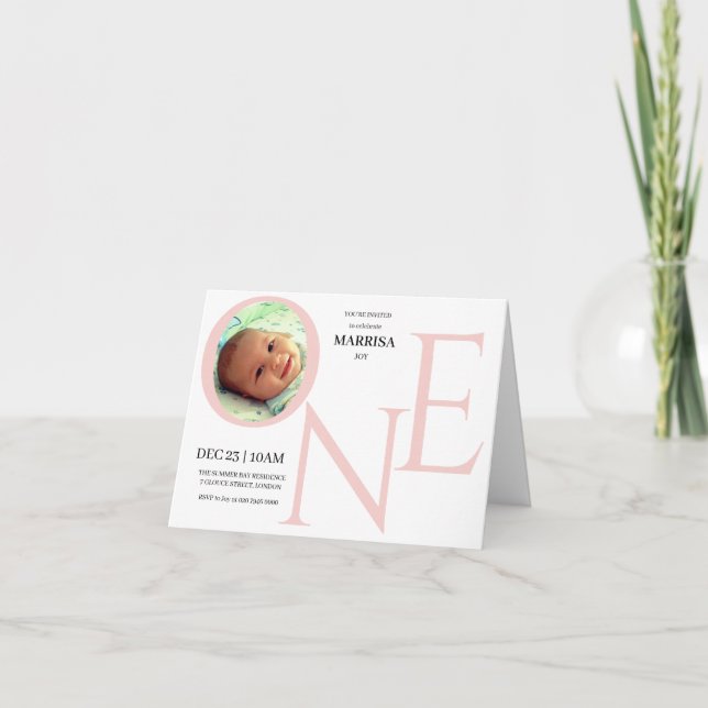 Invitación Foto personalizada del primer cumpleaños ONE (Anverso)