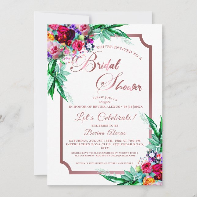 Invitación Foto personalizada | Ducha metalúrgica rosa de cor (Anverso)
