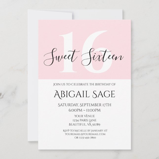 Invitación Foto personalizada en rosa y blanco dulce dieciséi (Anverso)