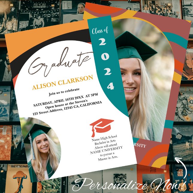 Invitación Foto personalizada Graduación de Fiesta retro 2024 (Subido por el creador)