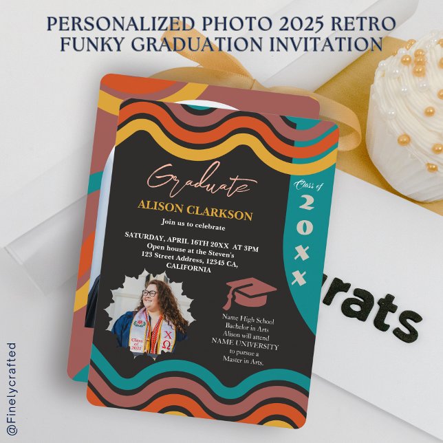 Invitación Foto personalizada Graduación de Funky Retro 2025 (Subido por el creador)
