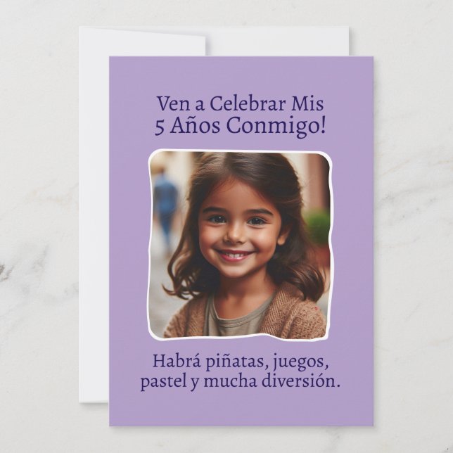 Invitación Foto Personalizada Mis 5 Años Cumpleaños Cinco  (Anverso)