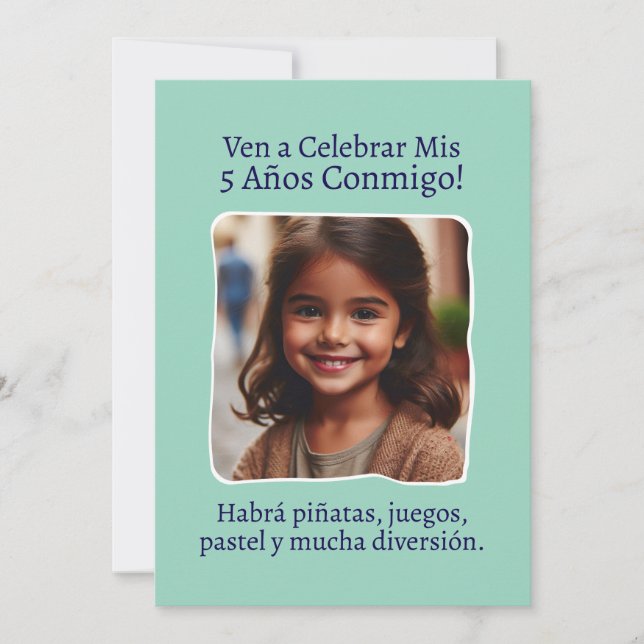 Invitación Foto personalizada mis 5 años de cumpleaños cinco (Anverso)