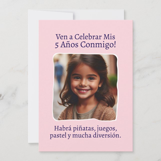 Invitación Foto personalizada mis 5 años de cumpleaños cinco (Anverso)