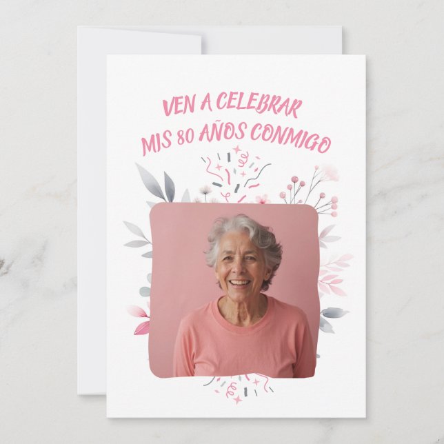 Invitación Foto Personalizada Mis 80 Años - 80 Años Personali (Anverso)
