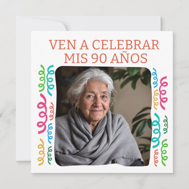 Invitación Foto Personalizada Mis 90 años Fiesta (Anverso)