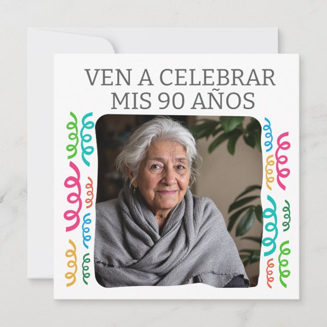 Invitación Foto Personalizada Mis 90 años Fiesta (Anverso)