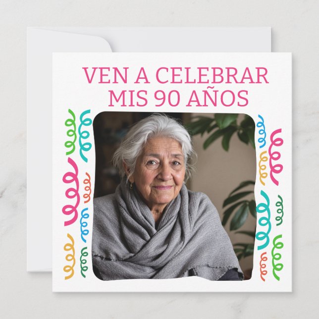 Invitación Foto Personalizada Mis 90 años Fiesta (Anverso)
