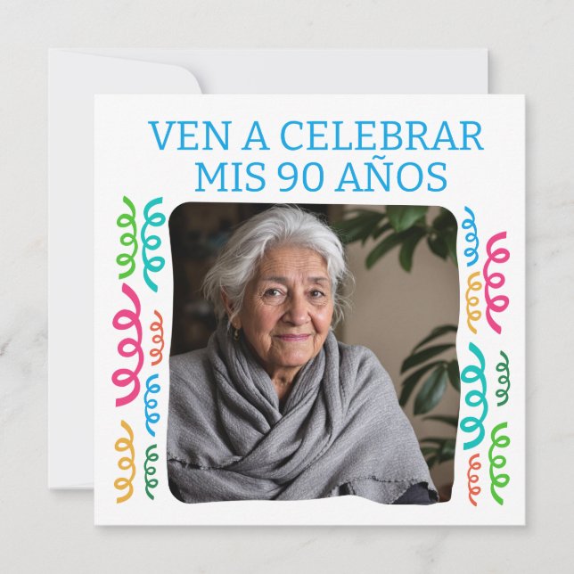 Invitación Foto Personalizada Mis 90 años Fiesta (Anverso)