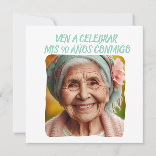 Invitación Foto Personalizada Mis 90 años Personalizado (Anverso)