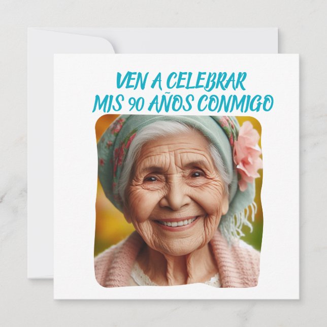 Invitación Foto Personalizada Mis 90 años Personalizado (Anverso)