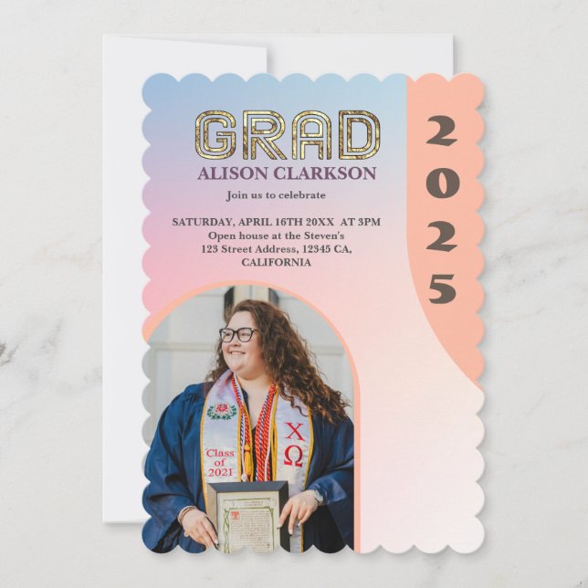 Invitación Foto Personalizada Negrita Negrita Graduación Retr (Anverso)