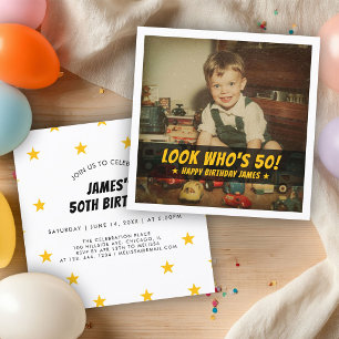 Invitación Foto personalizada retro de cumpleaños 50 de algui