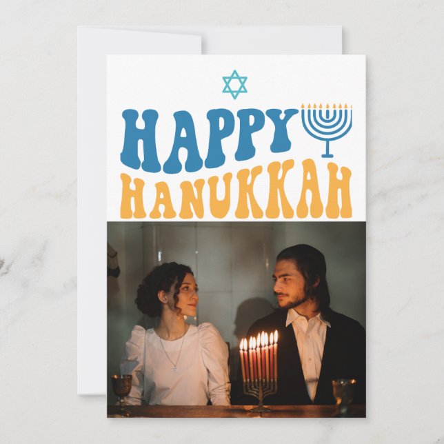 Invitación Foto personalizada retro Feliz Hanukkah (Anverso)