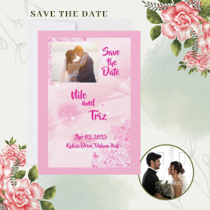 Invitación Foto personalizada rosa moderna salvar la fecha