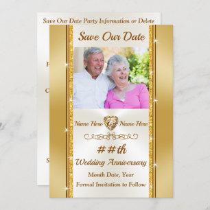 Invitación Foto personalizada, salva la fecha de oro y marfil