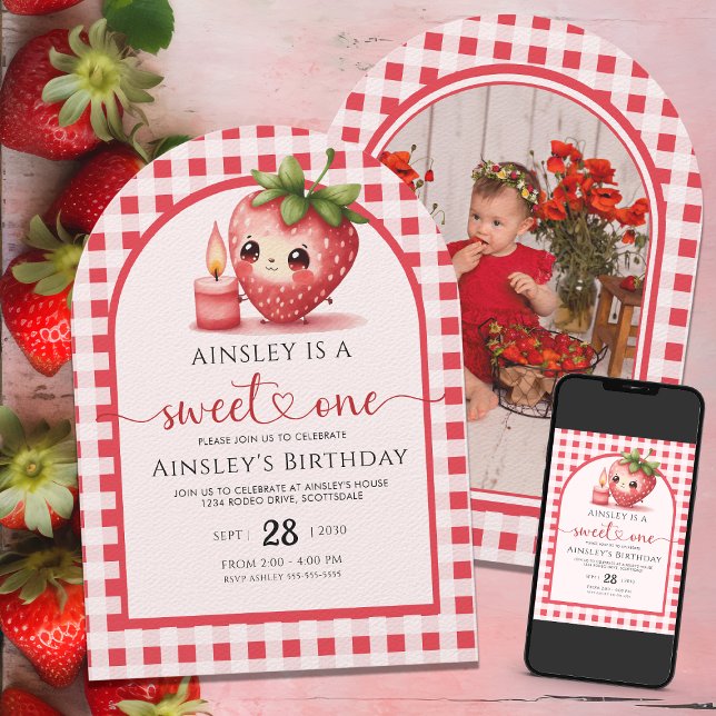 Invitación Foto personalizada Sweet One Berry First Birthday (Subido por el creador)