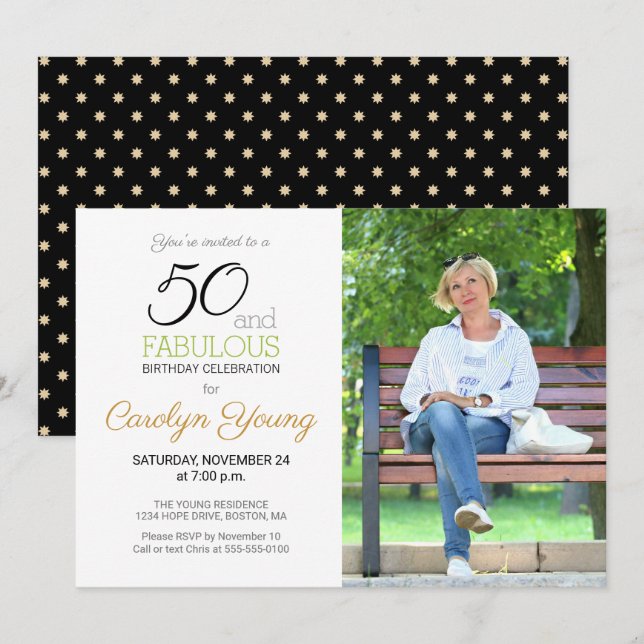 Invitación Foto personalizado 50 cumpleaños fiesta 50 y fabul (Anverso / Reverso)