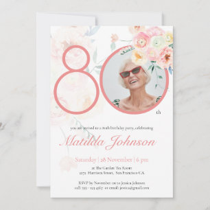 Invitación Foto personalizado acuarela Floral Rosa 80 cumplea