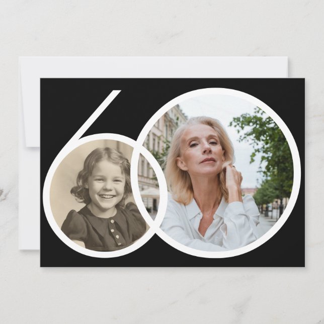 Invitación Foto personalizado Black White 60 cumpleaños (Anverso)