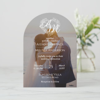 Invitación Foto personalizado Boda de arco blanco y negro