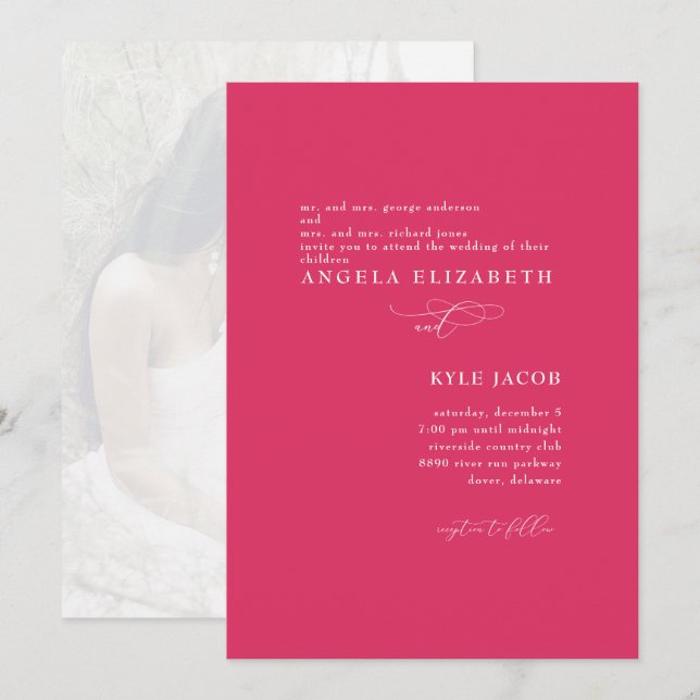 Invitación Foto personalizado Boda de Cerise Simple y Elegant (Anverso / Reverso)
