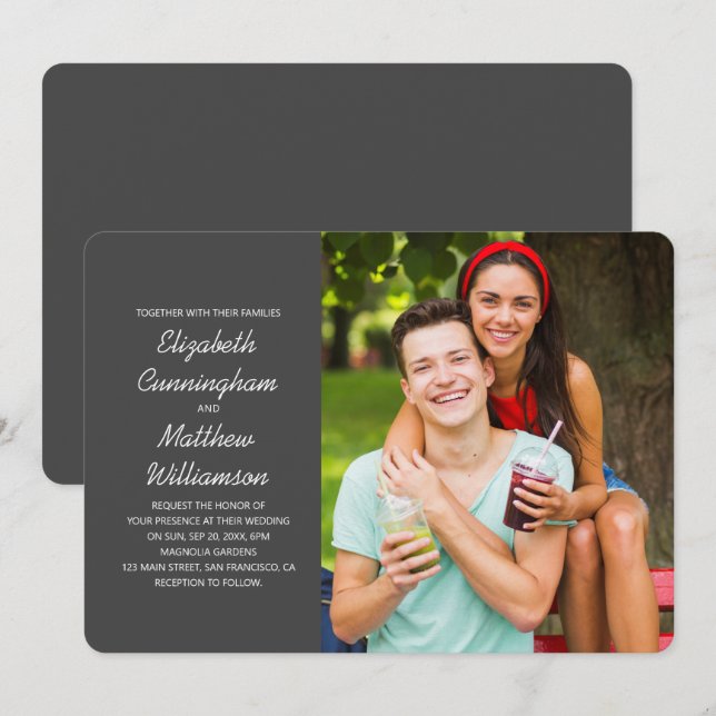 Invitación Foto personalizado + Boda moderno (Anverso / Reverso)