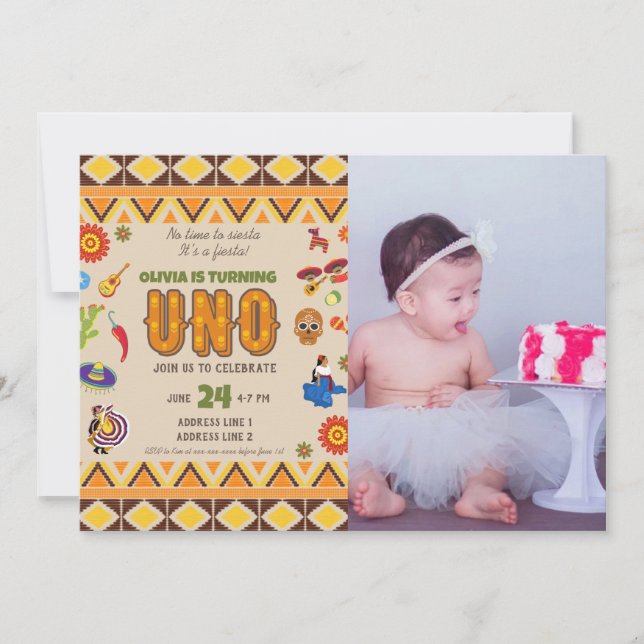 Invitación Foto personalizado chica temática mexicana de prim (Anverso)