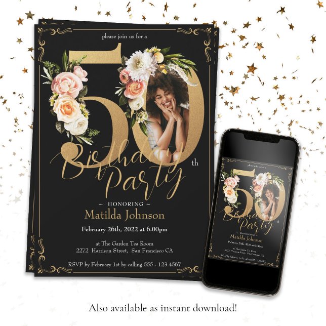 Invitación Foto personalizado Floral Boho 50 cumpleaños (Subido por el creador)