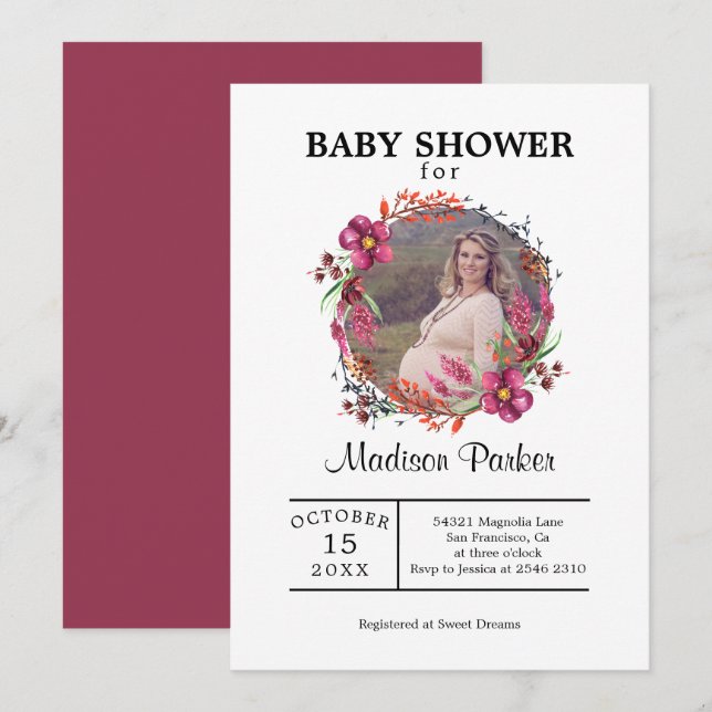 Invitación Foto personalizado Floral Wreath (Anverso / Reverso)
