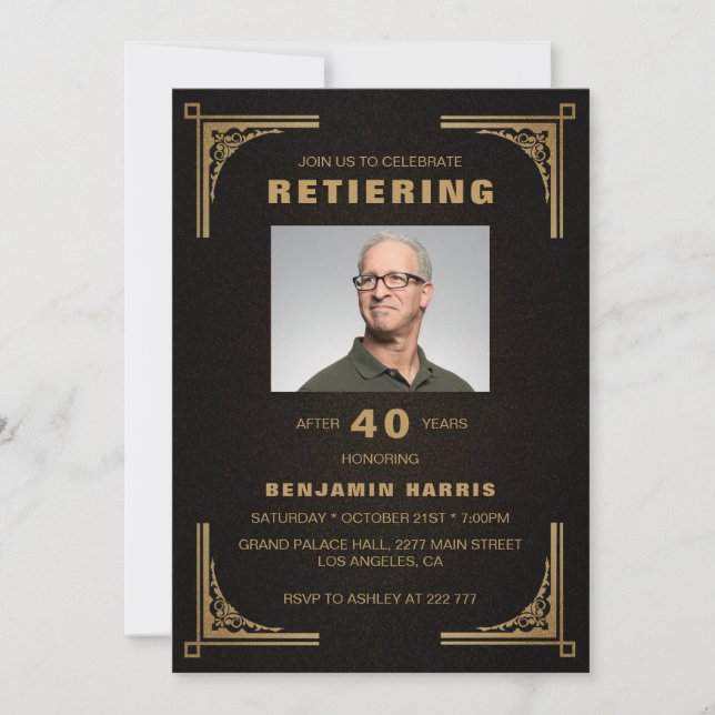 Invitación Foto personalizado Marco dorado (Anverso)